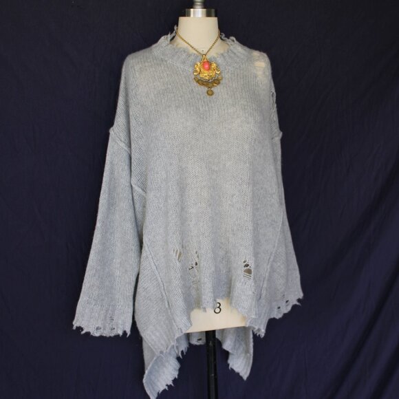 R13 Cashmere heather gray distressed PATTI tunic sweater top grunge vintage $945 - Picture 7 of 10